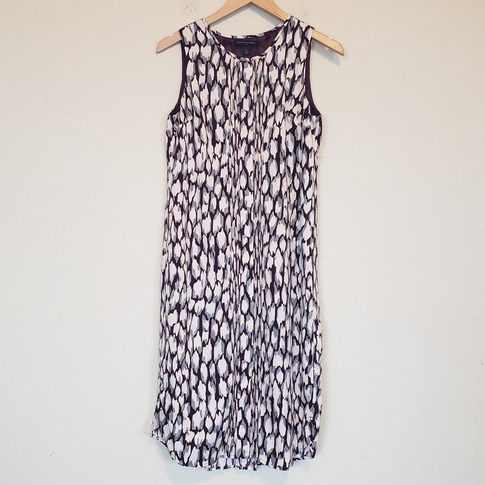Banana Republic‎ Animal Print Pintuck Button Front Sleeveless Dress Women's 2